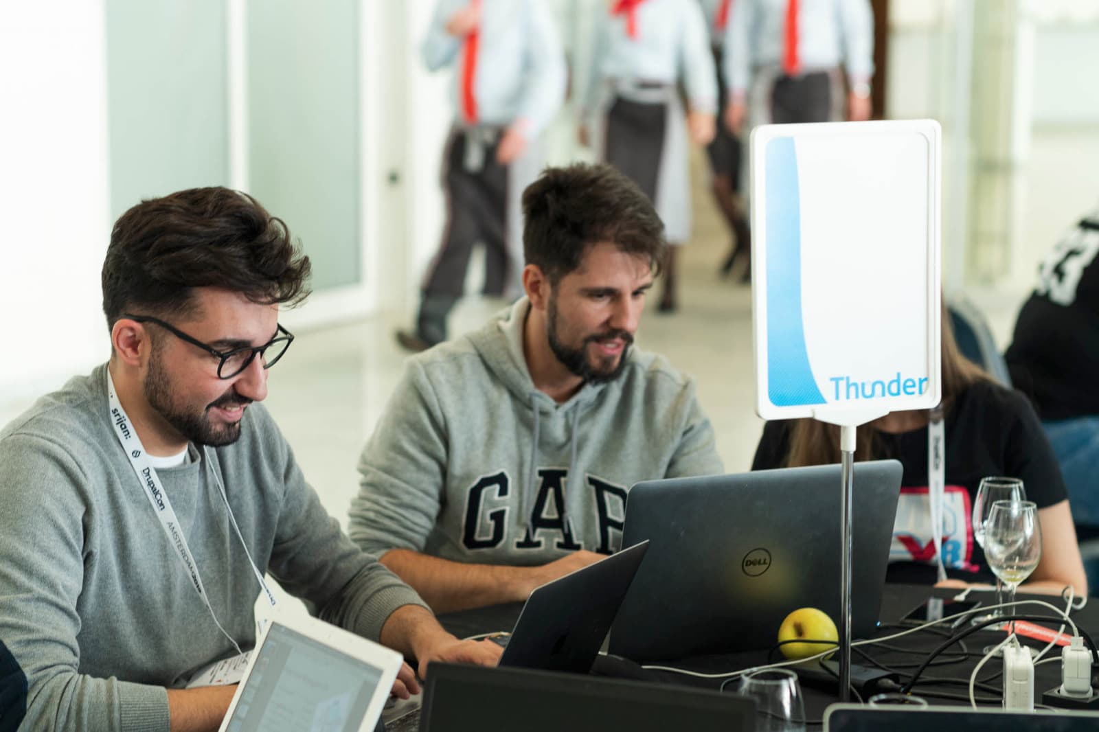 Me working with a colleague at DrupalCon Amsterdam 2019