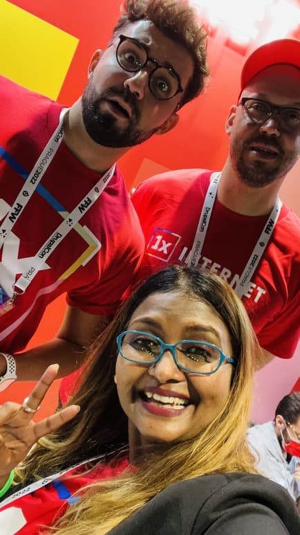 My colleagues and I at the DrupalCon Prague, at the 1xINTERNET booth